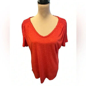 Modern Canvas Women's Red Short Sleeve Solid V Neck Pullover Shirt Top Sz XL NWT